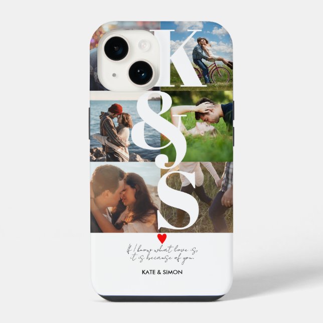 Love Couples Photo Collage Personalized Monogram iPhone Case (Back)