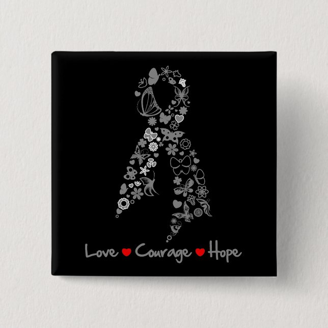 Love Courage Hope Butterfly - Brain Cancer 2 Inch Square Button (Front)