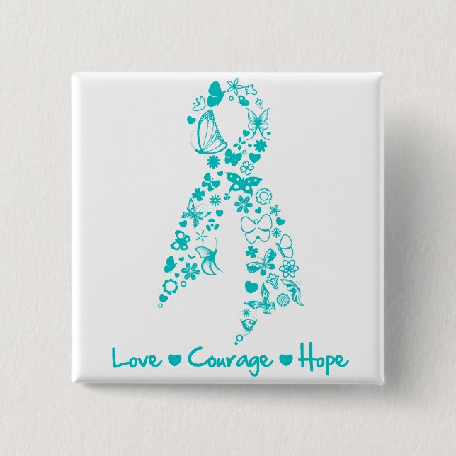 Love Courage Hope Butterfly - Ovarian Cancer 2 Inch Square Button (Front)