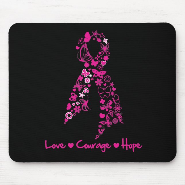 Love Courage Hope Butterfly Ribbon - Breast Cancer Mouse Pad (Front)