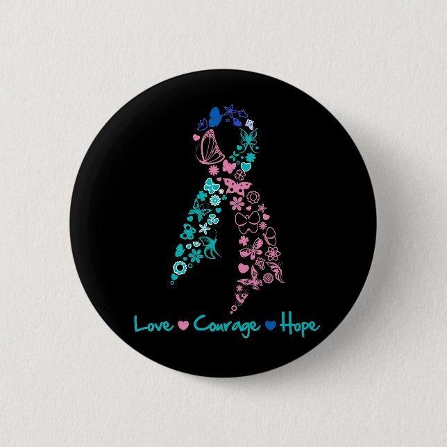 Love Courage Hope Butterfly -  Thyroid Cancer 2 Inch Round Button (Front)