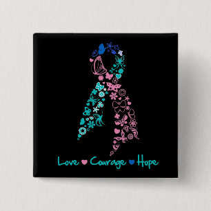 Love Courage Hope Butterfly - Thyroid Cancer 2 Inch Square Button