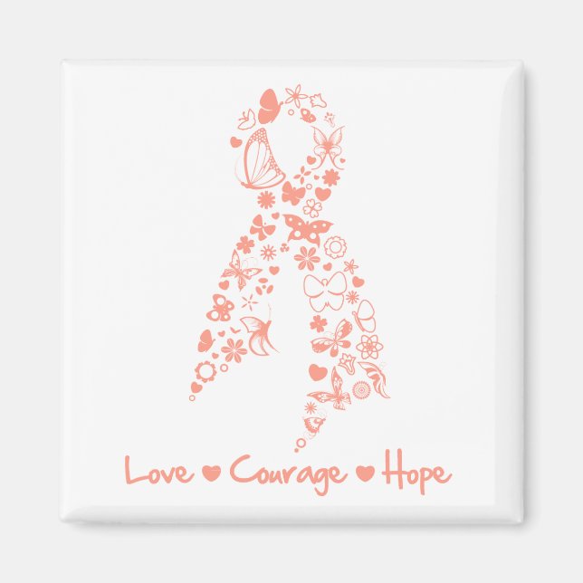 Love Courage Hope Butterfly - Uterine Cancer Magnet (Front)