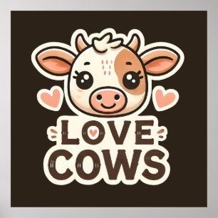 Love Cows Vegan Design - Cute Cow Illustration Poster