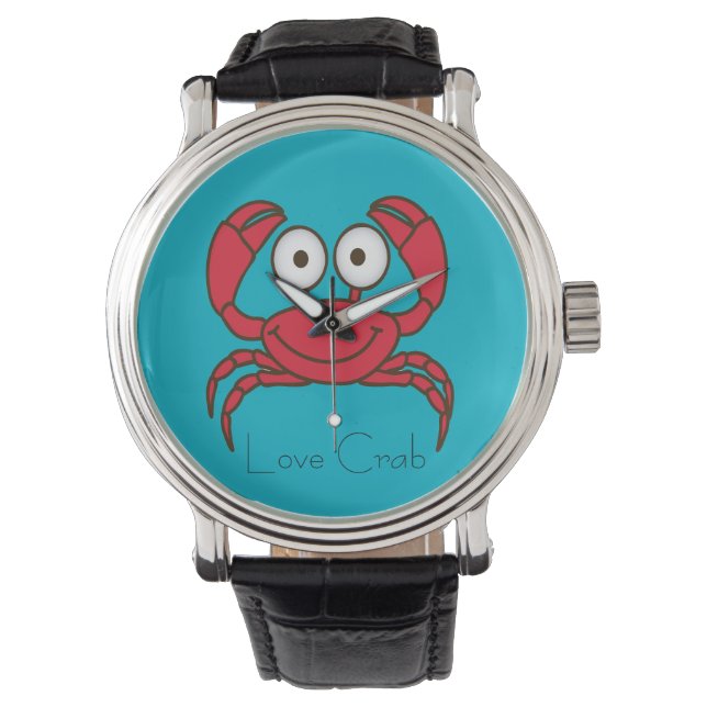 Love Crabe Montre Vintage Lanière en cuir Noir (devant)