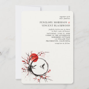Love Cranes and Cherry Blossom Wedding Invitation