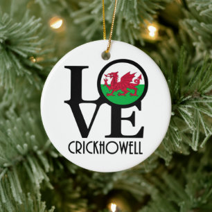 LOVE Crickhowell Wales Ceramic Ornament
