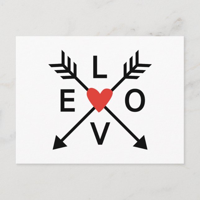 Love,crossed arrows with red heart postcard (Front)