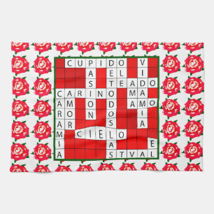 Love Crossword in Spanish on Kitchen Towel