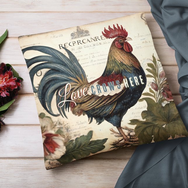 Love Crows Here Vintage Rooster Throw Pillow (Creator Uploaded)