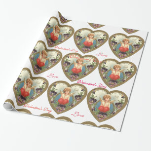 LOVE CUPID WITH HEART AND PANSIES  Valentine's Day Wrapping Paper