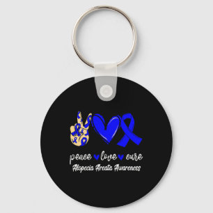 Love Cure Alopecia Areata Blue Ribbon Awareness Keychain