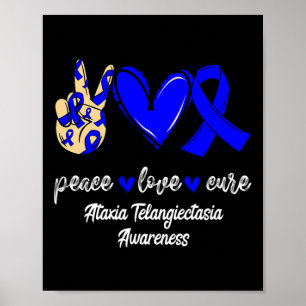 Love Cure Ataxia Telangiectasia Blue Ribbon Awaren Poster