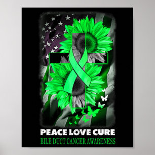 Love Cure Bile Duct Cancer Awareness Sunflower Poster