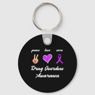Love Cure Drug Purple Ribbon Overdose Awareness Keychain