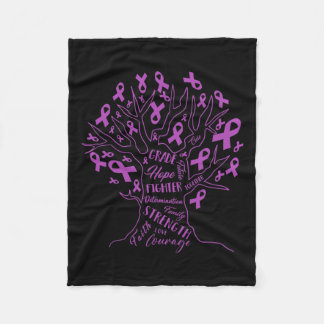 Love Cure Fibromyalgia Awareness Purple Ribbon Tre Fleece Blanket
