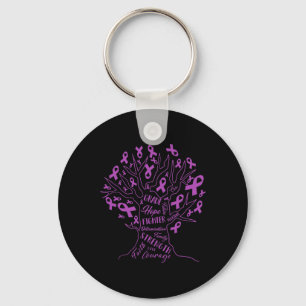 Love Cure Fibromyalgia Awareness Purple Ribbon Tre Keychain