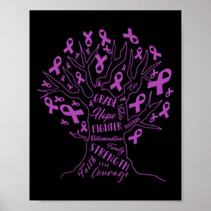 Love Cure Fibromyalgia Awareness Purple Ribbon Tre Poster