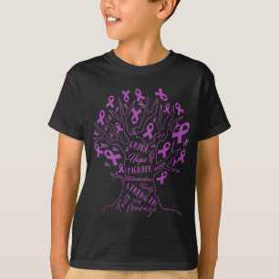 Love Cure Fibromyalgia Awareness Purple Ribbon Tre T-Shirt