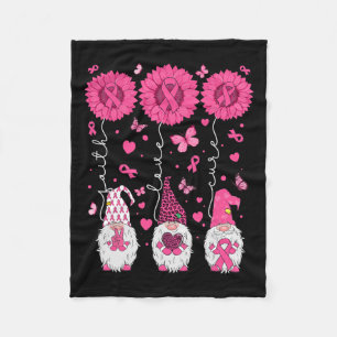 Love Cure Gnomes Sunflower Breast Cancer Awareness Fleece Blanket