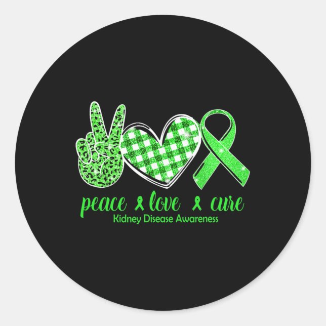 Love Cure Green Ribbon Kidney Disease Awareness  Classic Round Sticker (Front)