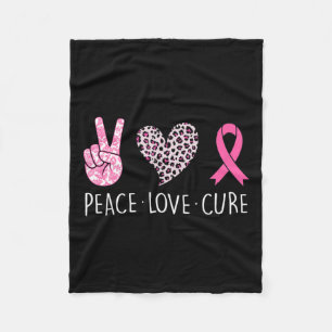 Love Cure Heart Pink Ribbon Breast Cancer Awarenes Fleece Blanket