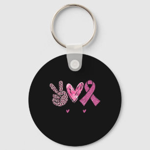 Love Cure Pink Ribbon Breast Cancer Awareness Wome Keychain