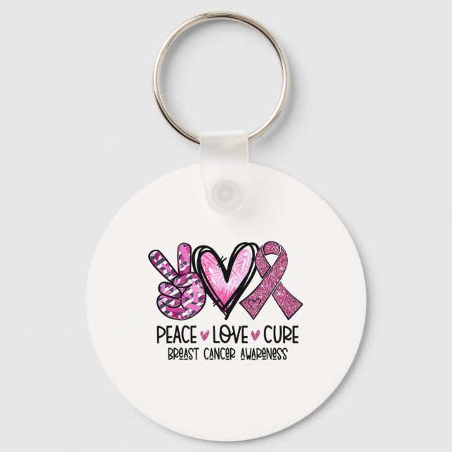 Love Cure Pink Ribbon Cancer Breast Awareness 1  Keychain (Front)