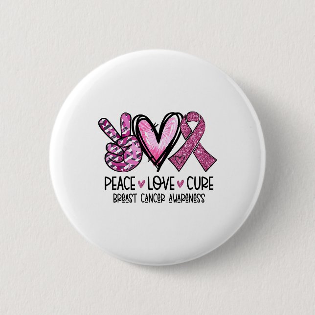 Love Cure Pink Ribbon Cancer Breast Awareness  2 Inch Round Button (Front)
