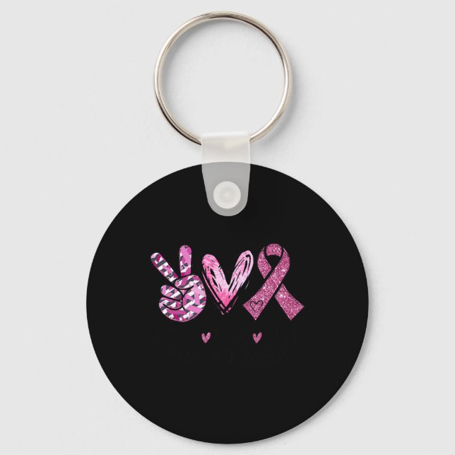 Love Cure Pink Ribbon Cancer Breast Awareness  Keychain (Front)