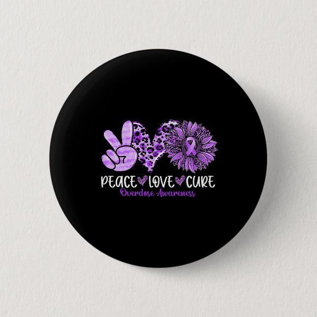 Love Cure Sunflower Leopard Overdose Awareness  2 Inch Round Button (Front)