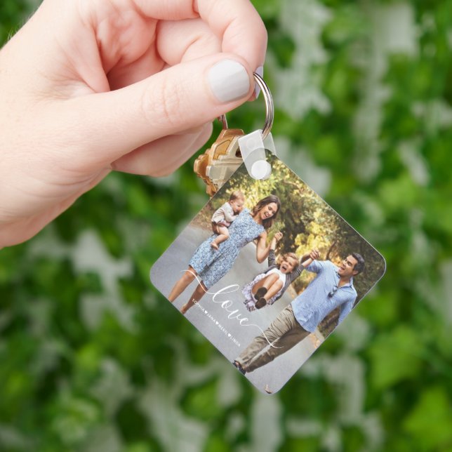 Love | custom 2 photo and Text names Keychain (Hand)