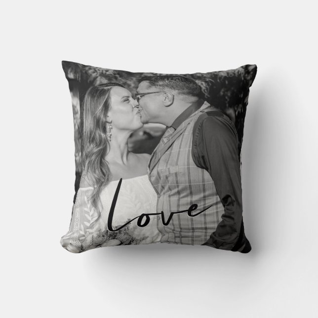 Love Custom Black and White Photo Throw Pillow (Front)