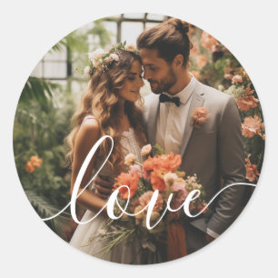 'Love' Custom couple photo Classic Round Sticker