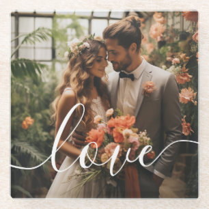 'Love' Custom couple photo Glass Coaster