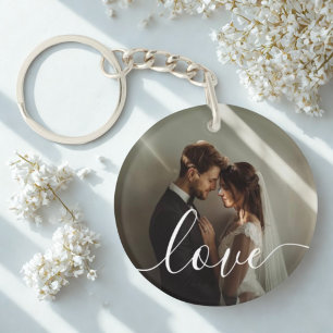 'Love' Custom couple photo Keychain