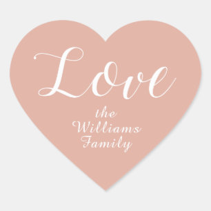 Love Custom Family Name Dusty Pink Heart Sticker