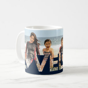 Love Custom Family Photo Dark Blue Coffee Mug