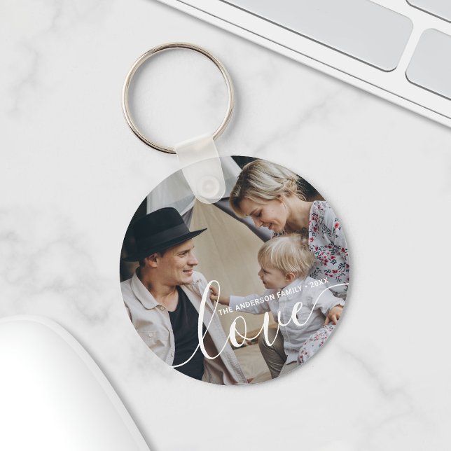 'Love' Custom family photo with custom name Keychain (Creator Uploaded)