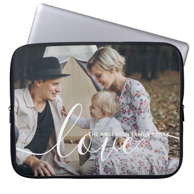 'Love' Custom family photo with custom name Laptop Sleeve (Front)