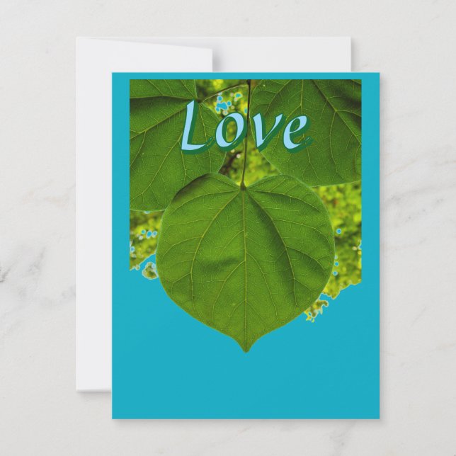 Love Custom Name Heart Leaf Flat Holiday Card (Front)