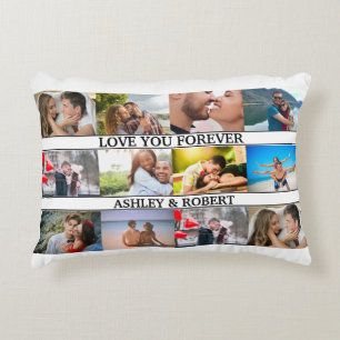 Love Custom Names Monogram 12 Photo Collage Couple Accent Pillow