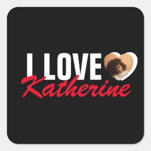 Love Custom Photo Heart and Name Poster Square Sticker