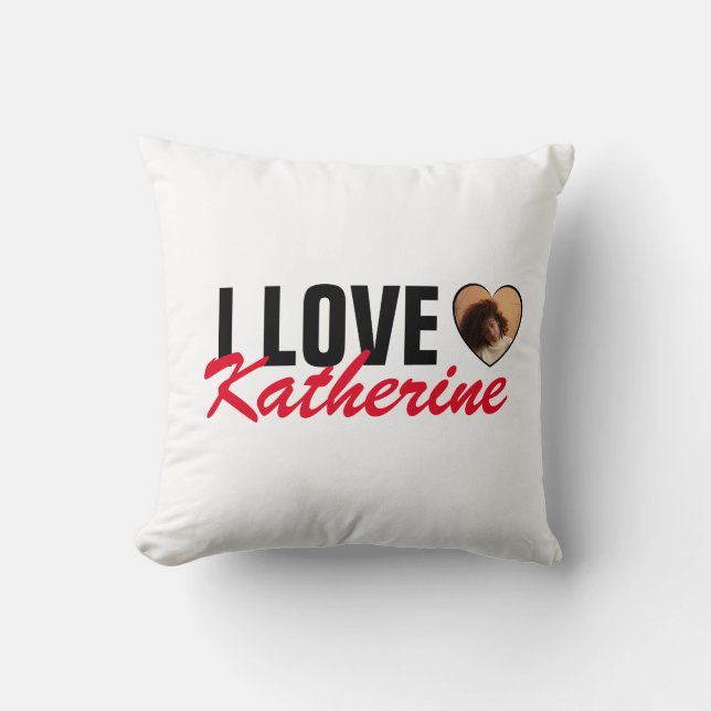 Love Custom Photo Heart and Name Poster Throw Pillow (Front)