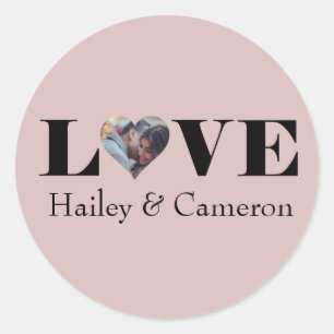 LOVE Custom Photo on Dusty Pink Classic Round Sticker