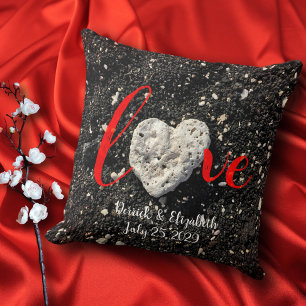 Love Custom Script Names Date Beach Coral Heart Throw Pillow