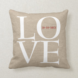 Love custom wedding date faux linen rustic burlap throw pillow