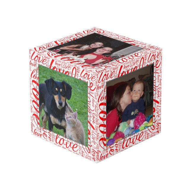 Love Custom Word Art | Valentine Classic Red White Cube (Back Angled)