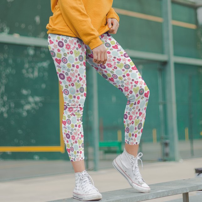 Love Cute Colourful Heart Buttons Valentine's Day Leggings (Creator Uploaded)