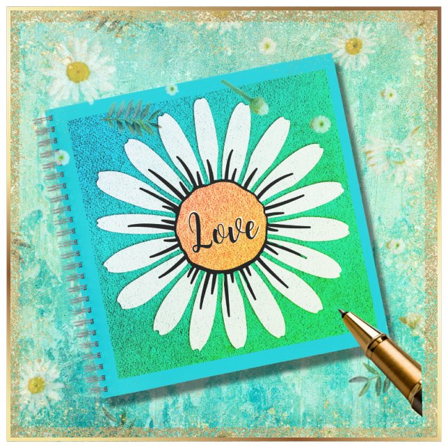 LOVE Cute Daisy Flower   Notebook (Pretty Blue White Daisy Love 8.5 inch Square Spiral Notebook Sketchbook )
